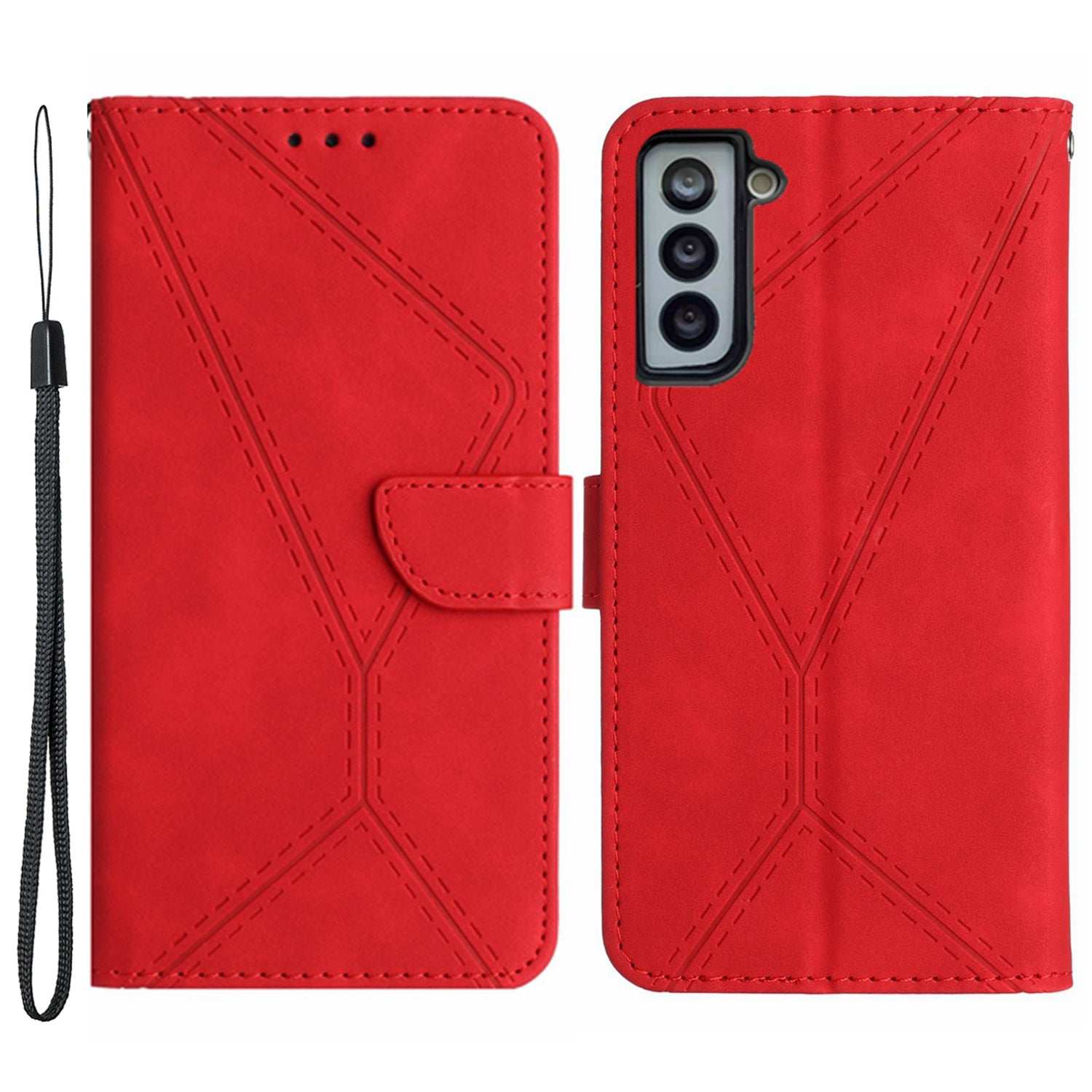 HT05 Stand Case for Samsung Galaxy S21 FE 5G Imprinted Line Wallet Skin-touch PU Leather Cover HT05 Stand Case for Samsung Galaxy S21 FE 5G Imprinted Line Wallet Skin-touch PU Leather Cover